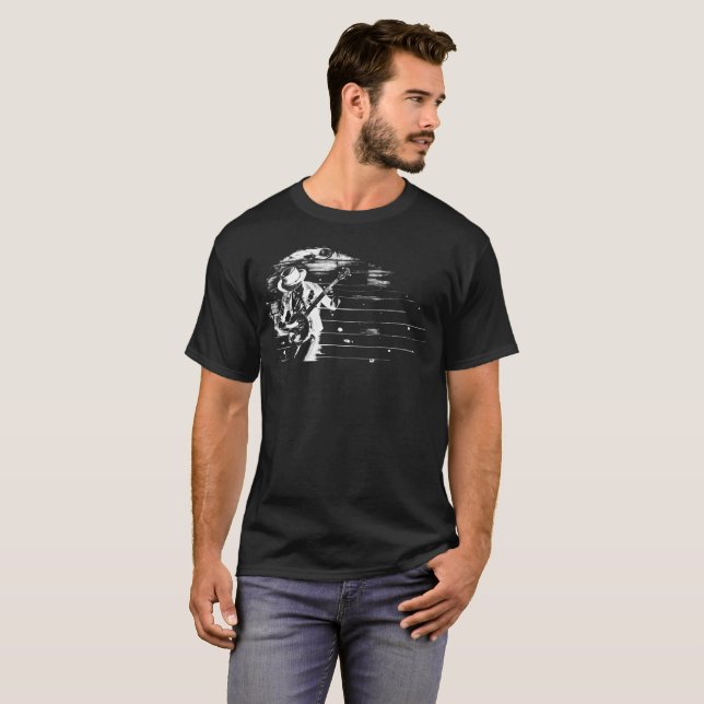 Black & White Banjo Man - T-Shirt (Front Full)