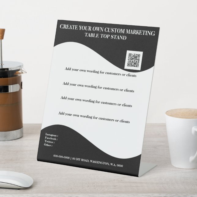 Black white banner with logo desktop office 8x10 pedestal sign (In SItu)