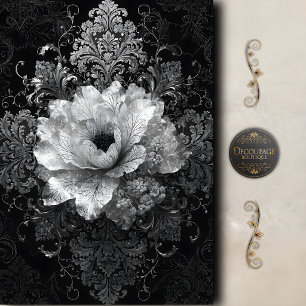 Black White Baroque Floral Decoupage Tissue Paper