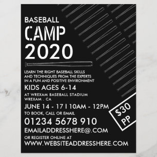 Black & White Baseball Bat, Baseball Camp Advert Flyer