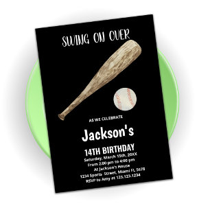 Black White Baseball Birthday Invitations