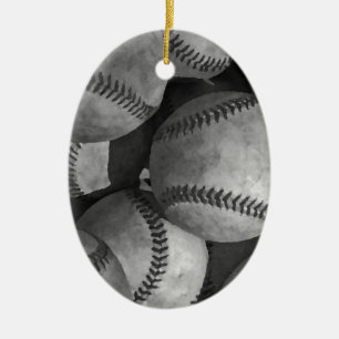 Black & White Baseball Ceramic Ornament
