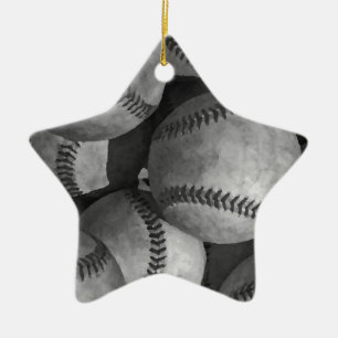 Black & White Baseball Ceramic Ornament