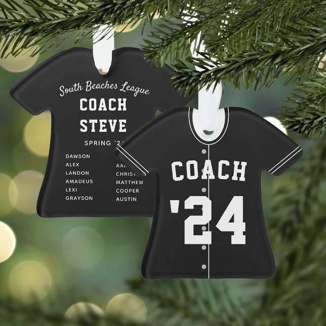 Black & White Baseball Coach Team Jersey Ornament (Creator Uploaded)