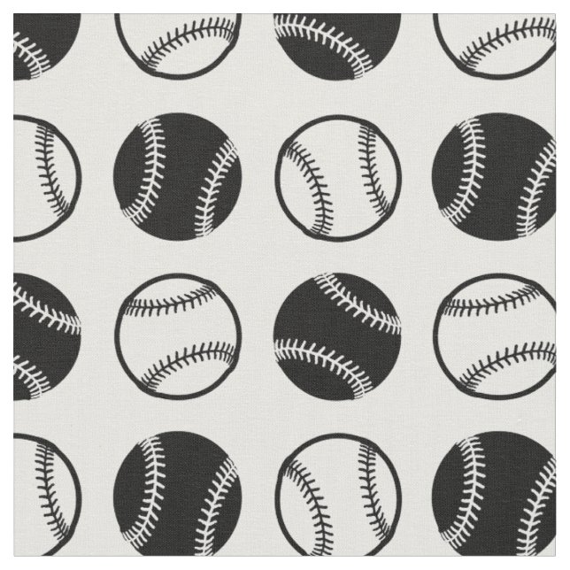 Black & White Baseballs Pattern Sports Art Fabric (Close Up)