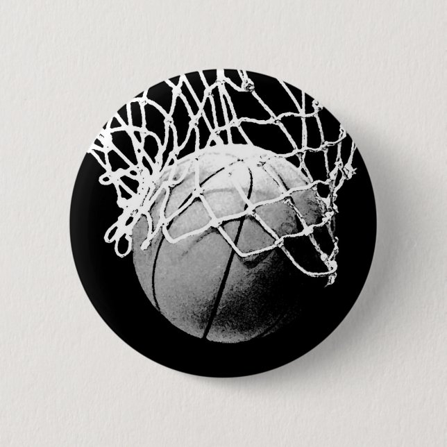 Black & White Basketball 2 Inch Round Button (Front)