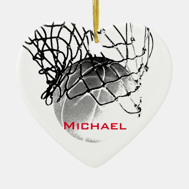 Black & White Basketball Add Your Name Ceramic Ornament (Front)