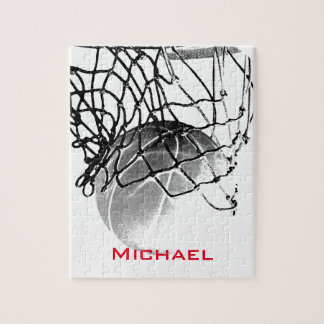 Black & White Basketball Add Your Name Jigsaw Puzzle
