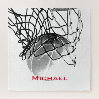 Black & White Basketball Add Your Name Jigsaw Puzzle
