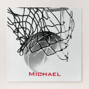 Black & White Basketball Add Your Name Jigsaw Puzzle