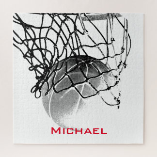 Black & White Basketball Add Your Name Jigsaw Puzzle