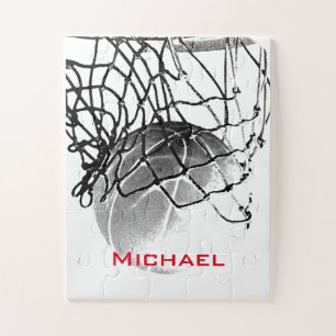Black & White Basketball Add Your Name Jigsaw Puzzle