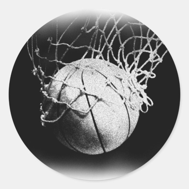 Black & White Basketball Art Classic Round Sticker (Front)