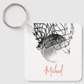 Black & White Basketball Ball & Net Your Name Keychain