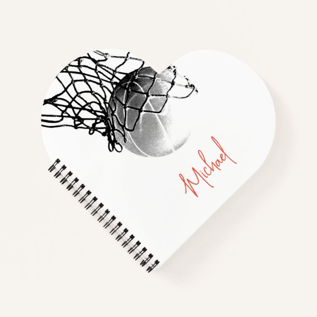 Black & White Basketball Ball & Net Your Name Notebook (Front)