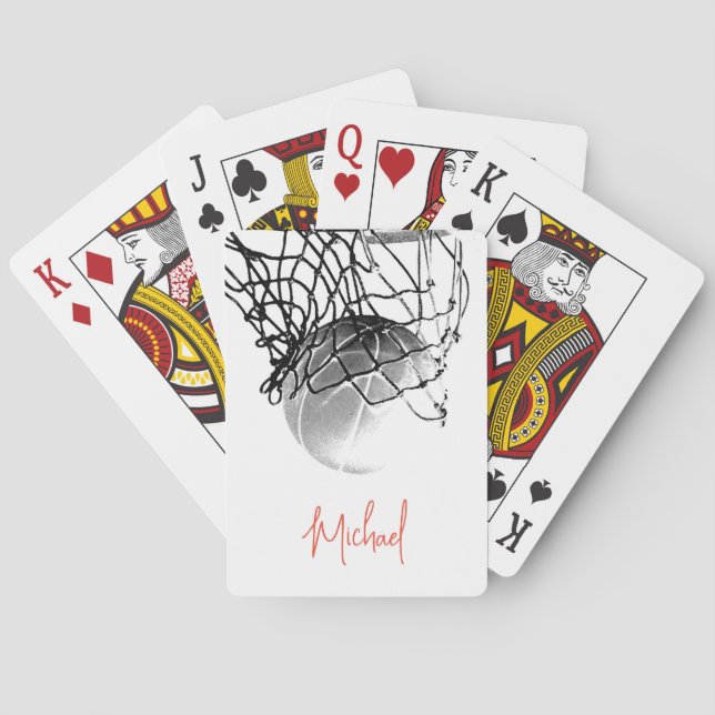 Black & White Basketball Ball & Net Your Name Playing Cards (Back)