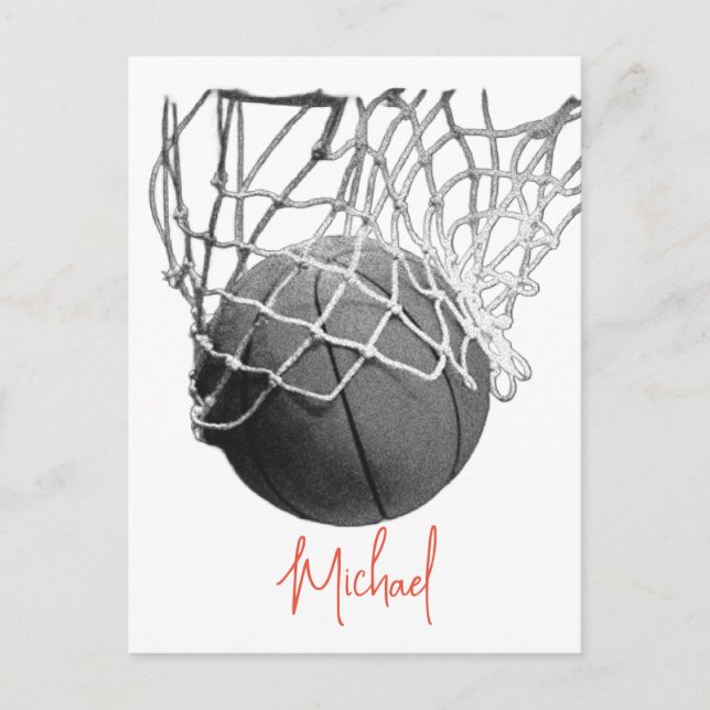Black & White Basketball Ball & Net Your Name Postcard (Front)