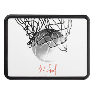 Black & White Basketball Ball & Net Your Name Trailer Hitch Cover