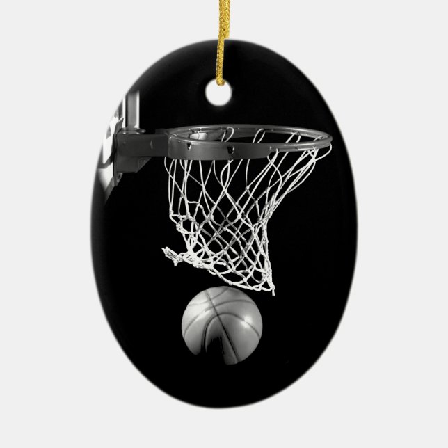 Black & White Basketball Ceramic Ornament (Front)