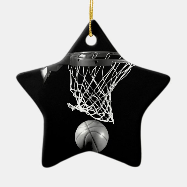 Black & White Basketball Ceramic Ornament (Front)