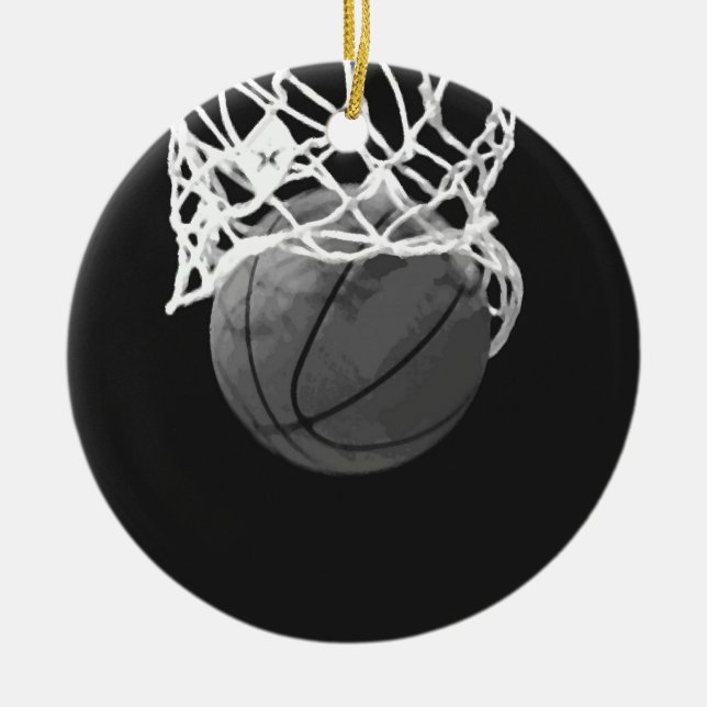 Black & White Basketball Ceramic Ornament (Front)