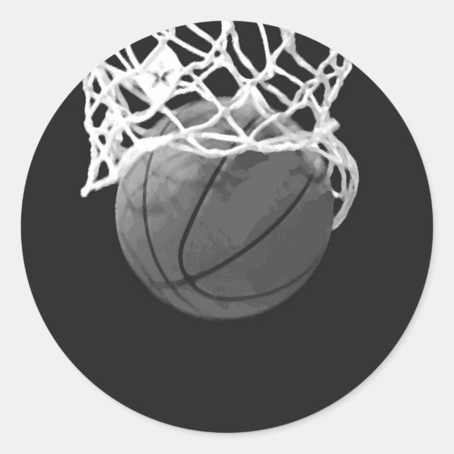 Black & White Basketball Classic Round Sticker (Front)