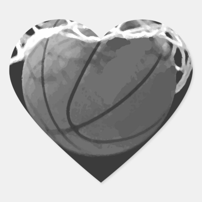Black & White Basketball Heart Sticker (Front)