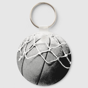 Black & White Basketball, Hoop, Net Keychain