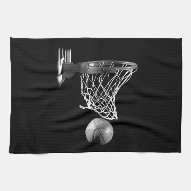 Black & White Basketball Kitchen Towel (Horizontal)
