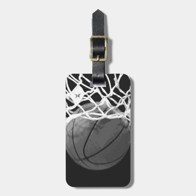 Black & White Basketball Luggage Tags (Front Vertical)