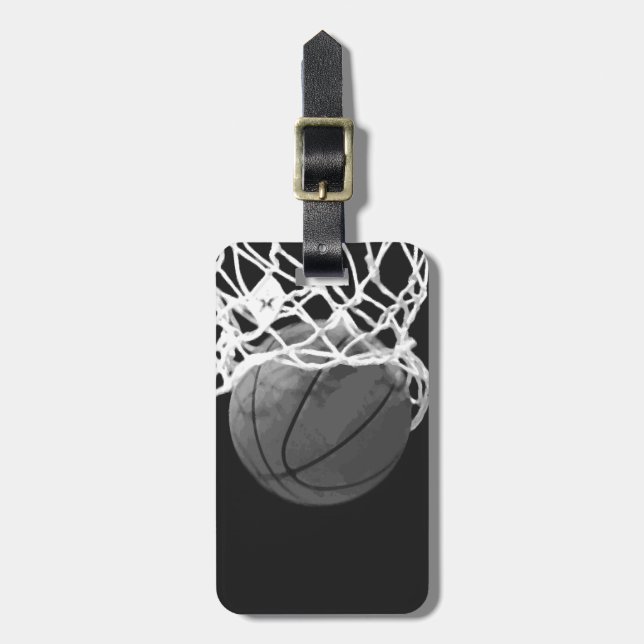 Black & White Basketball Luggage Tags (Front Vertical)