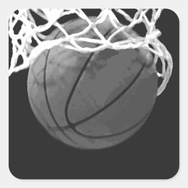 Black & White Basketball Square Sticker (Front)