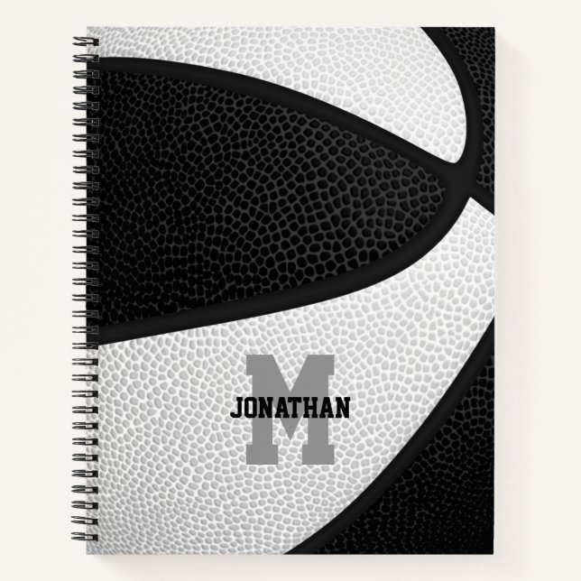 black white basketball team colours personalized notebook (Front)