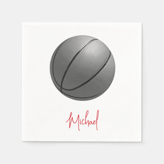 Black & White Basketball Your Name Custom Napkin (Front)