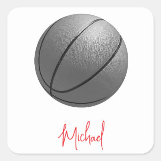 Black & White Basketball Your Name Custom Square Sticker