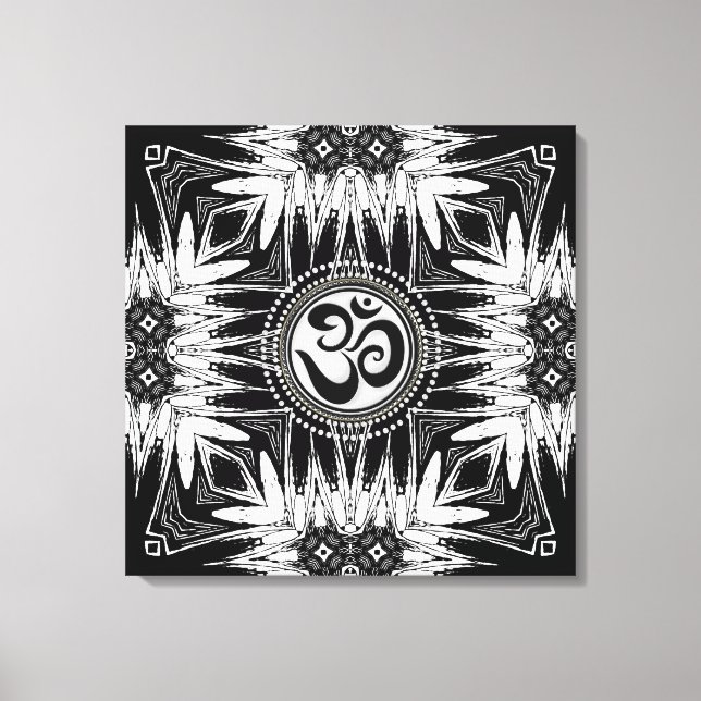 Black White Batik  Om Sign Mandala New Age Canvas (Front)