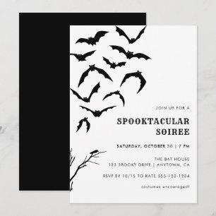 Black & White Bats Halloween Spooktacular Soiree Invitation