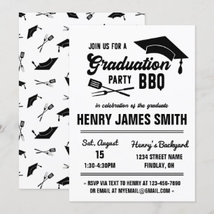 Black White BBQ Cookout Graduation Party, Neutral Invitation