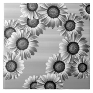 Black & white beautiful flowers tile