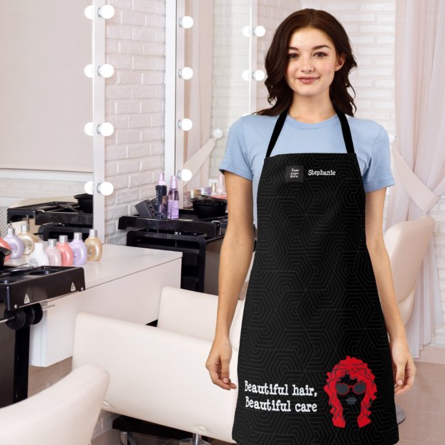 Black White Beauty Salon Hair Stylist Trendy Apron (Creator Uploaded)