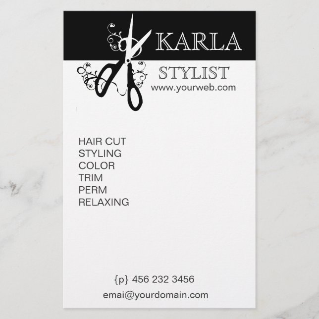 Black White Beauty Salon Spa Hairstylist Flyer (Front)