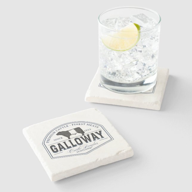 Black White Belted Galloway Beltie Cows Bull Logo Stone Coaster (Side)