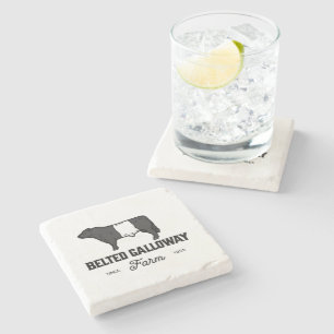 Black White Belted Galloway Beltie Cows Bull Logo  Stone Coaster