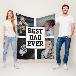 Black White Best Dad Ever Custom Photo Picture Fleece Blanket