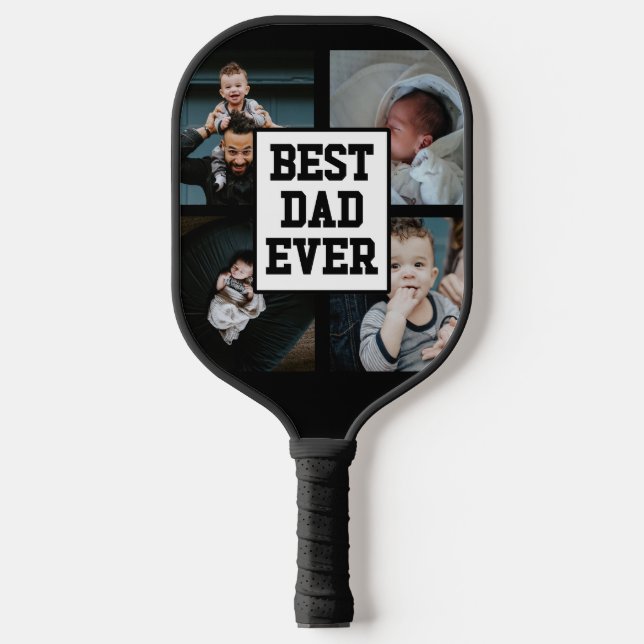 Black White Best Dad Ever Custom Photo Picture Pickleball Paddle (Front)