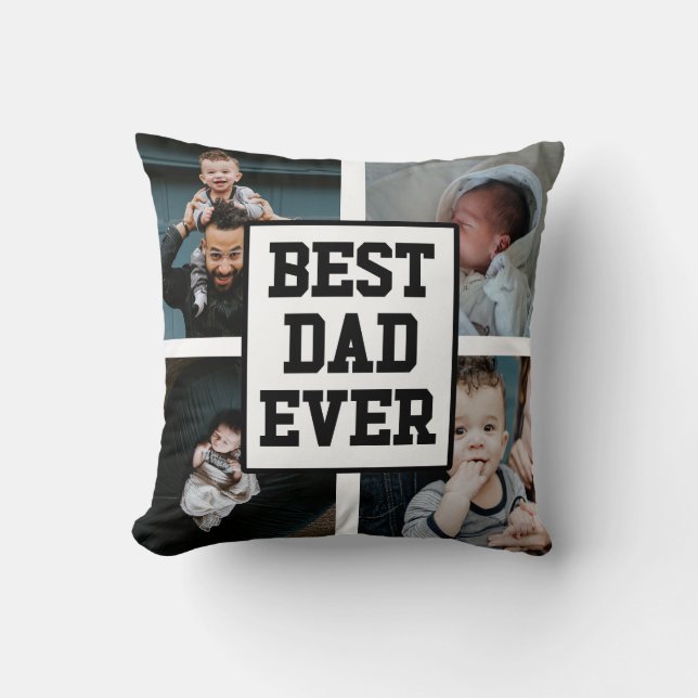 Black White Best Dad Ever Custom Photo Picture Throw Pillow (Front)