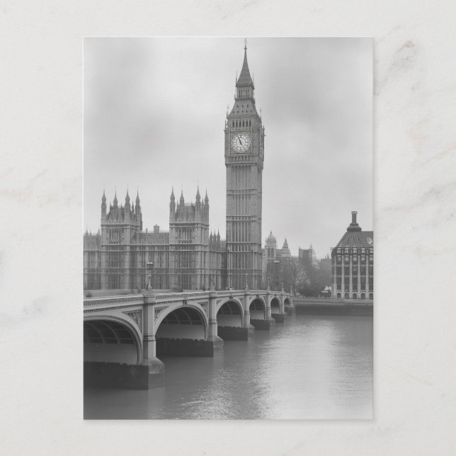 Black & White Big Ben - Vintage London Landmark  Postcard (Front)