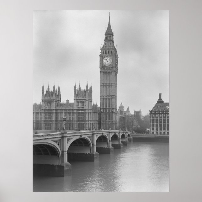 Black & White Big Ben - Vintage London Landmark  Poster (Front)