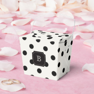 Black & White Big Polka Dots Chic Monogram Party Favor Box