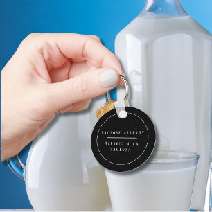 Black & White Bilingual Lactose Allergy Keychain